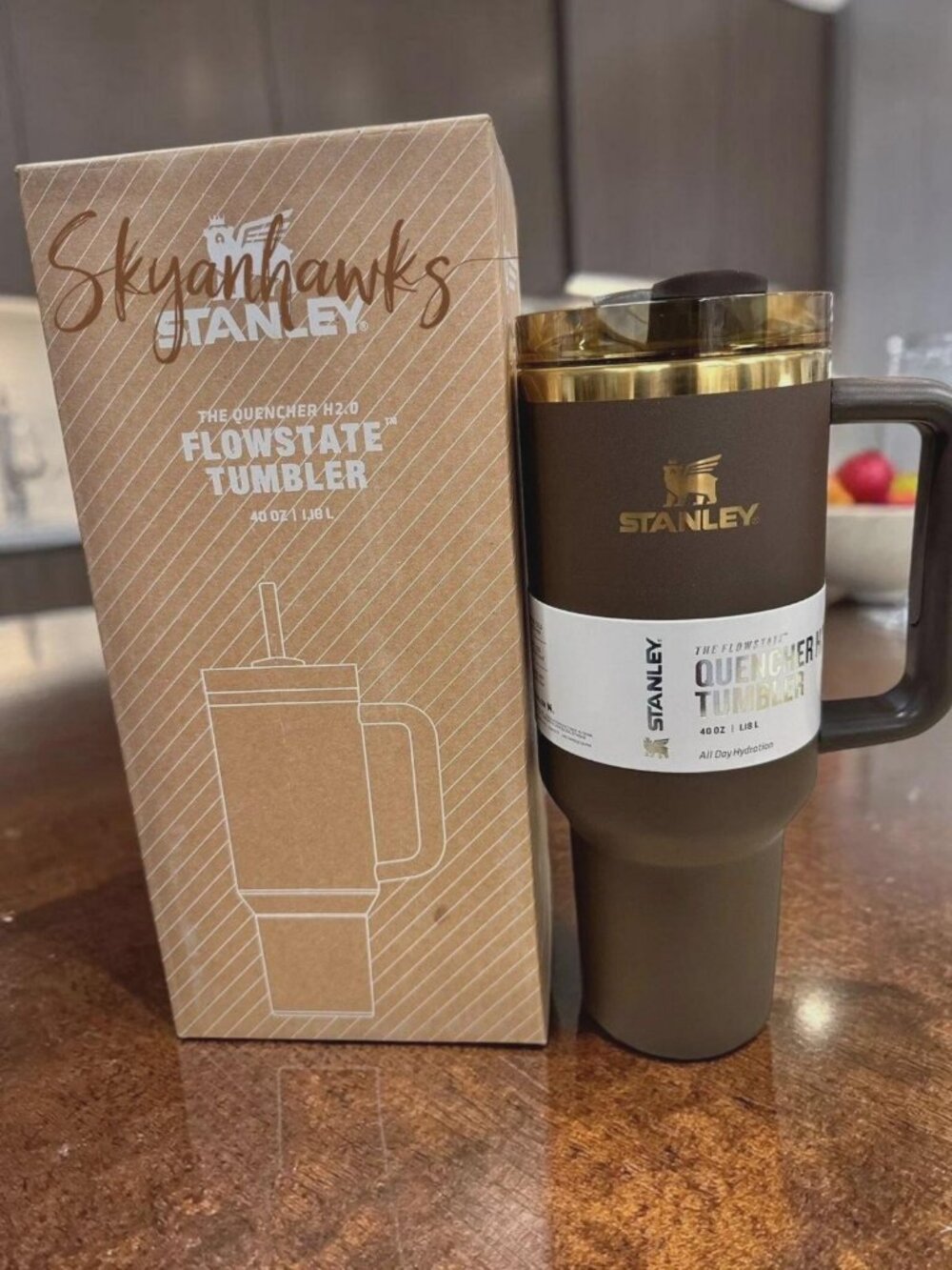 Chocolate Gold 40oz Quencher Style Insulated Tumbler with Handle & Straw
